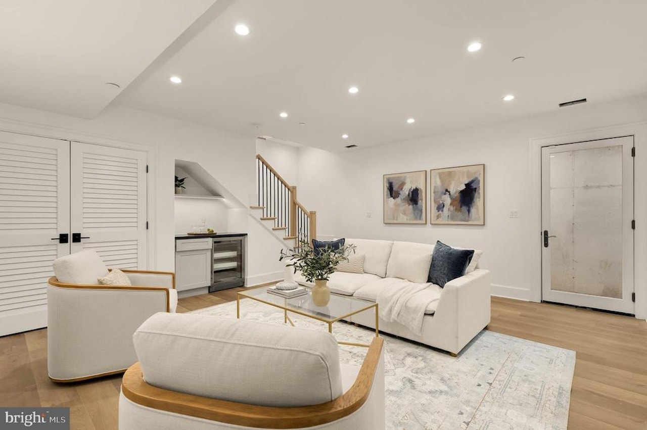 Lower-level family room with wet bar