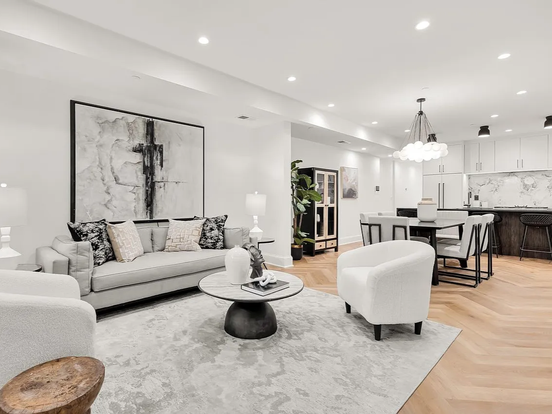 Open-concept living and dining area